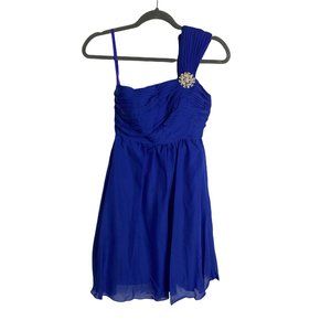 May Queen Indigo Blue Party Prom Dress One Shoulder Size 4